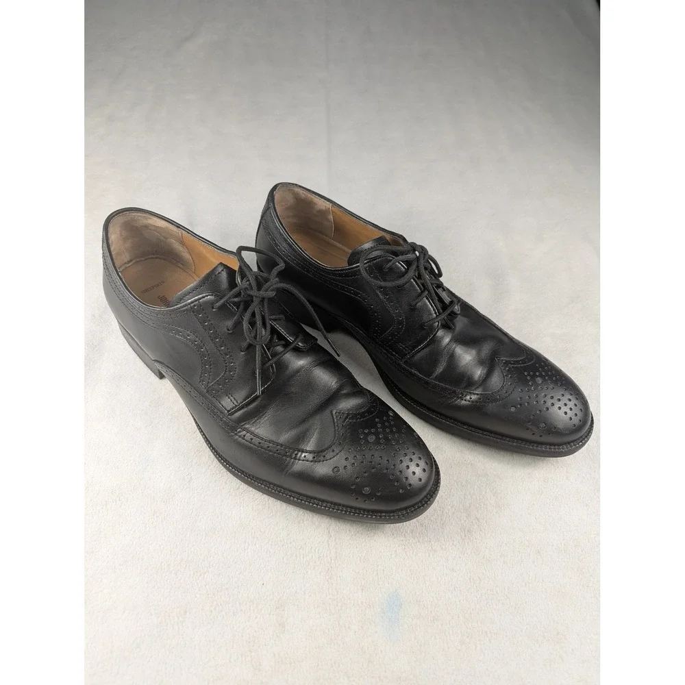 Johnston & Murphy Sheepskin Leather Wingtip Oxford Black Dress Shoes‎ Mens 11M